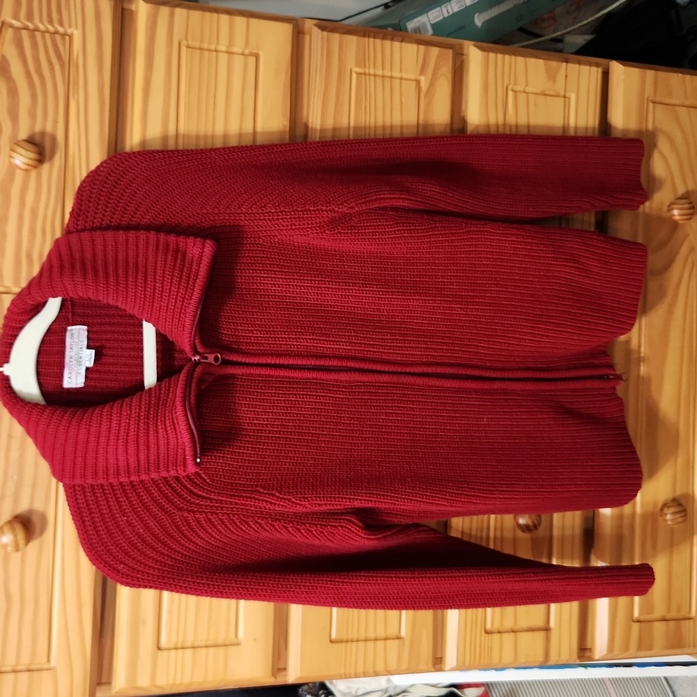 Carolyn Taylor For By Design Essentials Rib  Sweater Red Full Double-Zip Size L